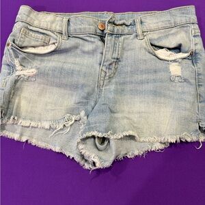 Blue Distressed Jean Shorts with Frayed Hem